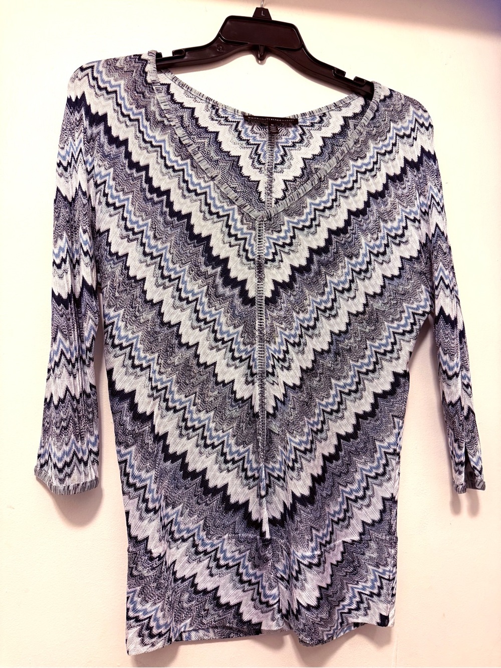 White House Black Market Zigzag V-Neck Tunic - Blue & Gray